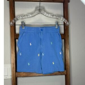 Boy's Polo Ralph Lauren Blue Shorts W/ Embroidered Ponies, Size 7
